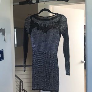 Black long sleeve rhinestone dress